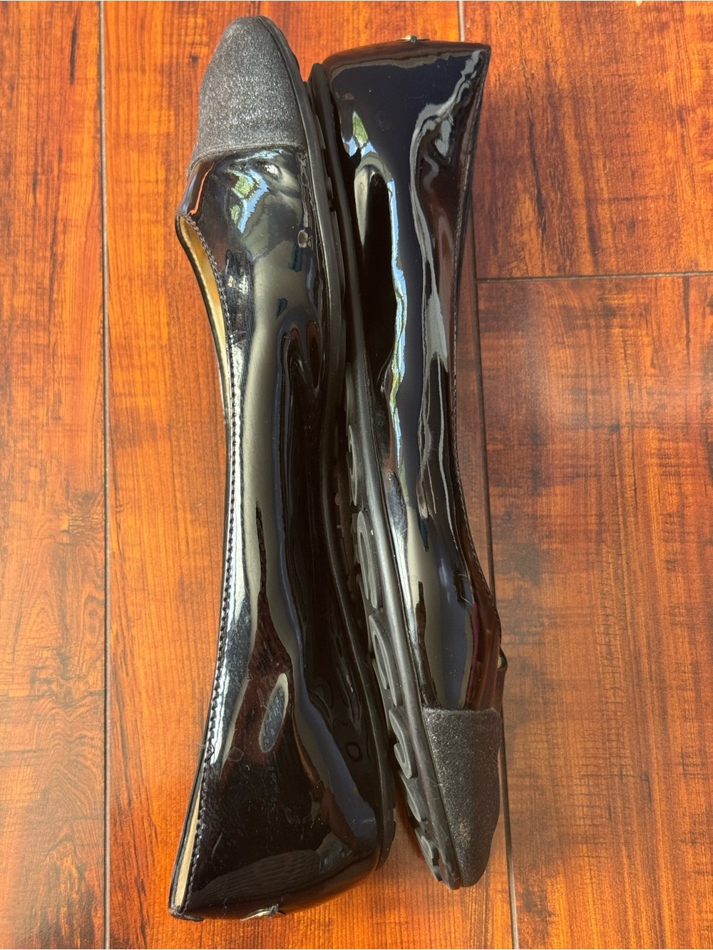 Jimmy Choo Black Patent Flats with Glitter Cap Toe - Picture 4 of 10